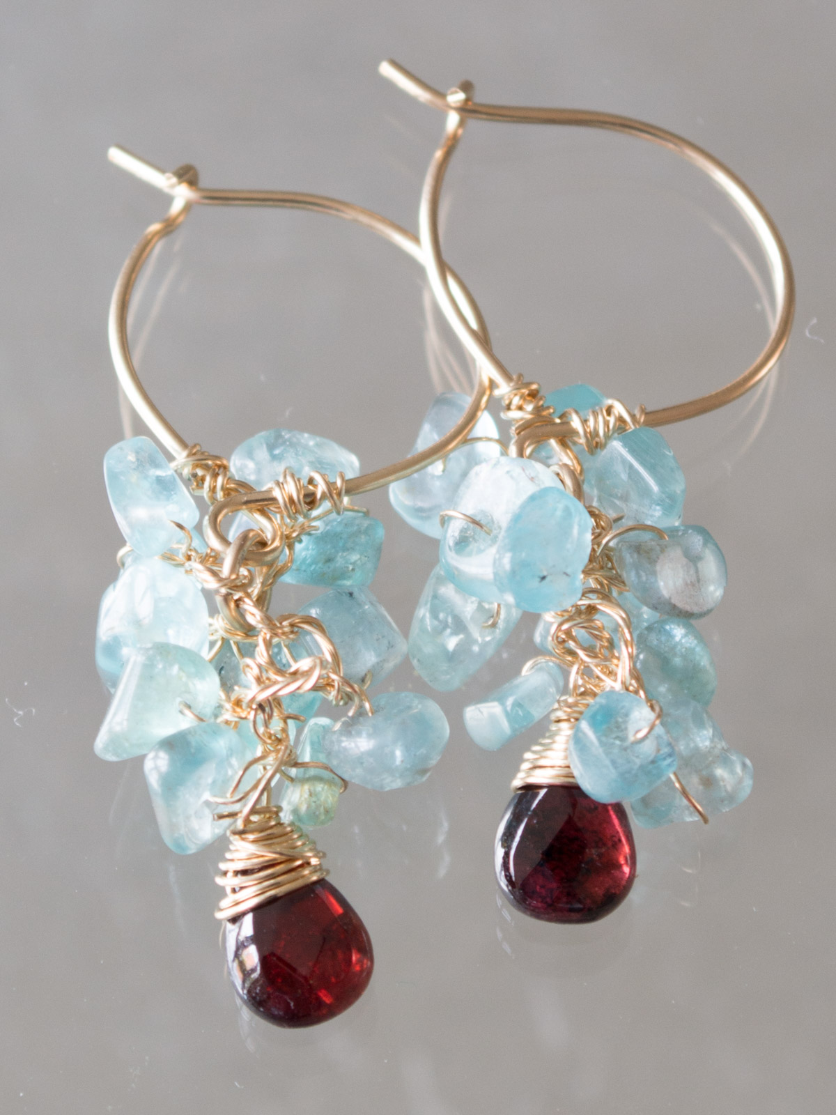 earrings Cluster aquamarine, red crystal